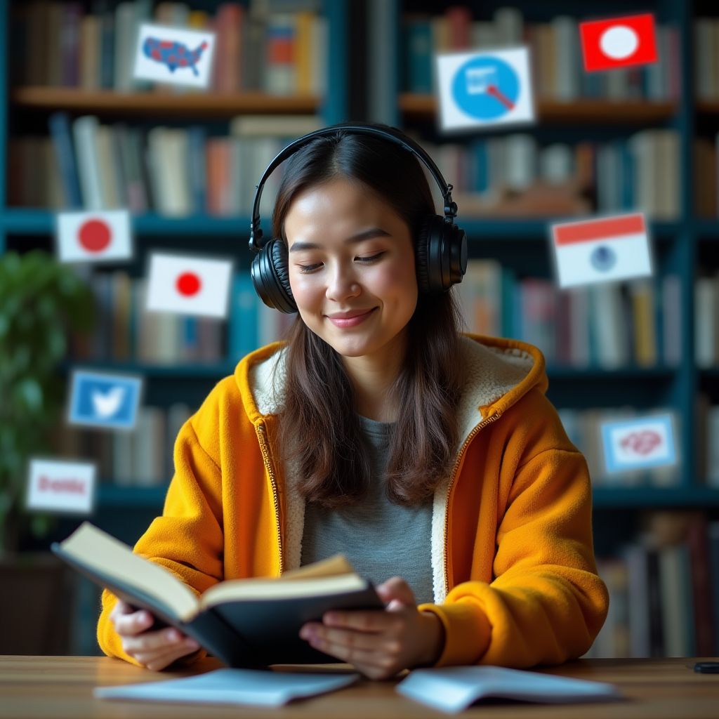 Studente immerso nell'apprendimento linguistico